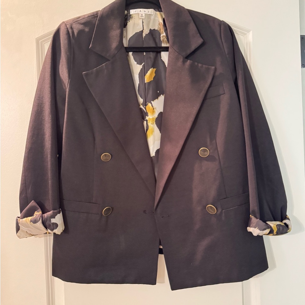 CAbi Black and Gold Blazer with Classic Lapels